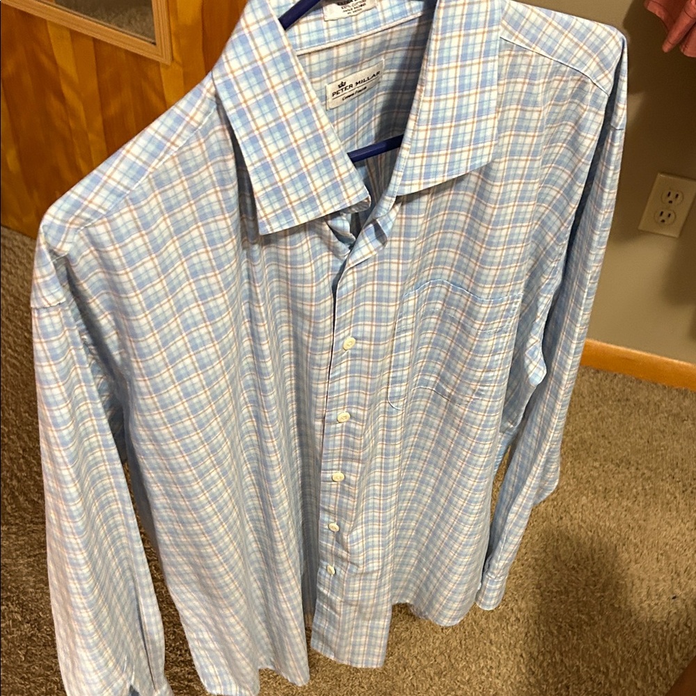 Peter Millar Blue and White Checkered Shirt